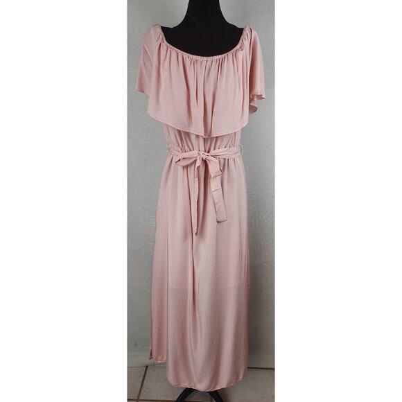 Vintage Simply Styled by Sears Dress Size 16 Striped belted maxi on/off shoulder - Picture 9 of 12